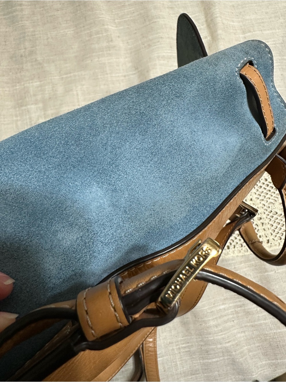 Michael Kors Romy Blue Suede and Leather Backpack - Picture 10 of 15